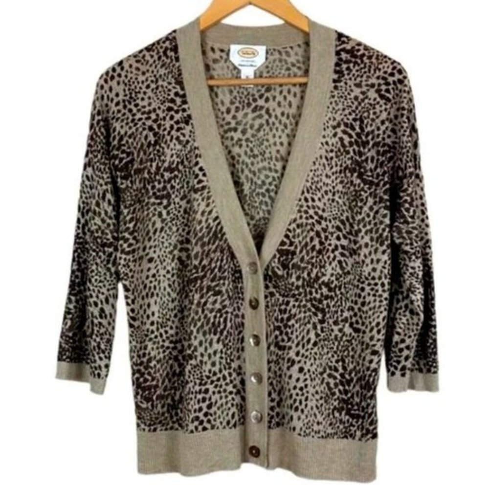 Talbots Animal Cheetah Print Silk Cashmere Cardigan Size M
